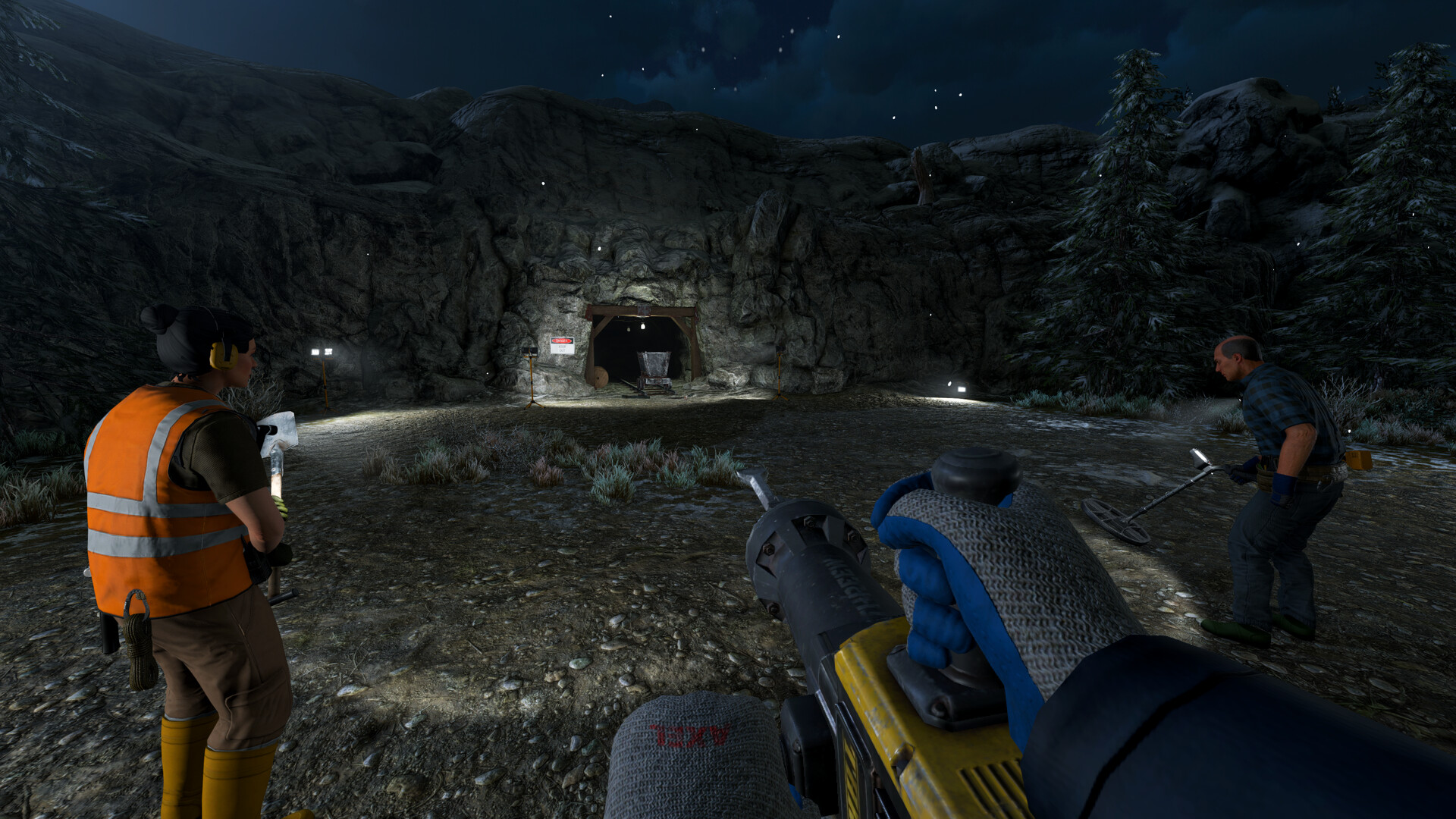 Mine entrance at night